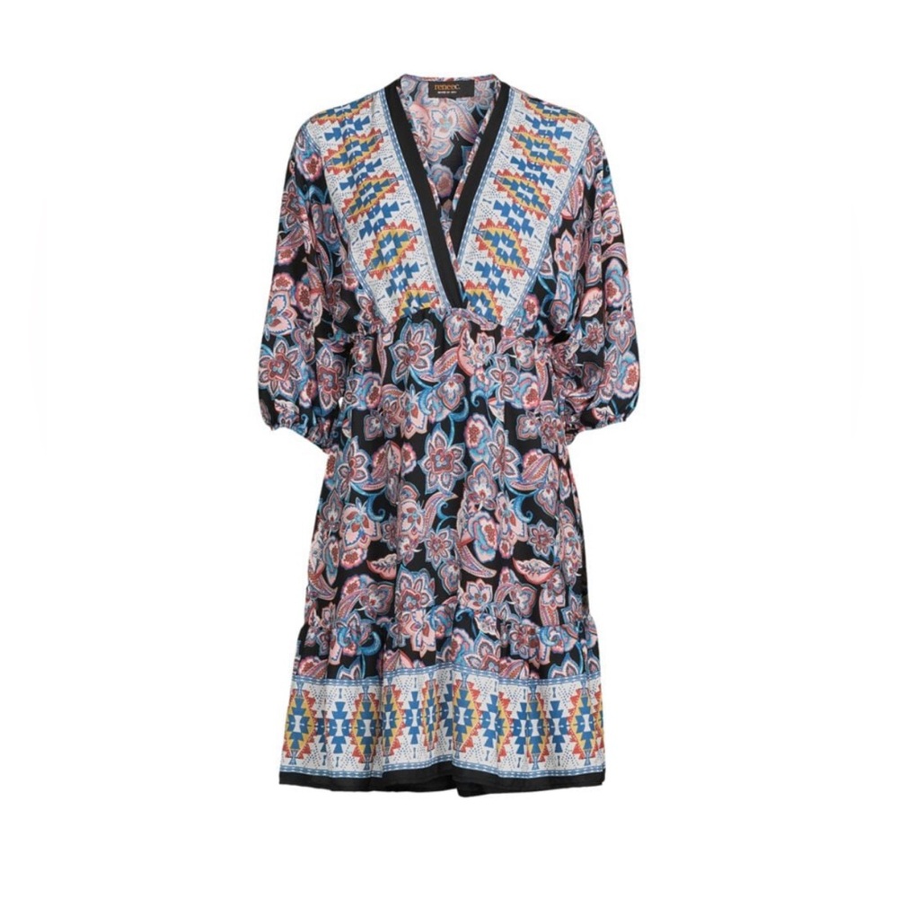 Renee C. Floral Print A-Line V-Neck Knee Length Dress Size Medium $176